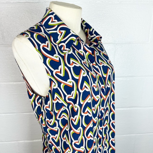 Cabi Dress Armour Hearts Interlocking Blue Button Front Collar size Medium - Picture 6 of 10